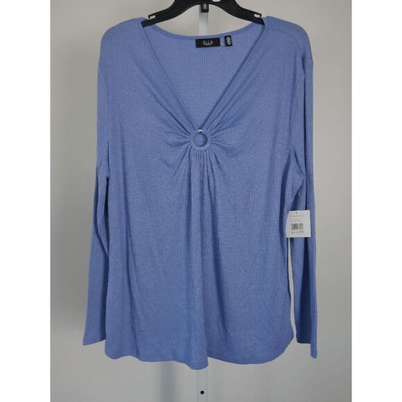 ELLA Rafaella Women's Plus Size O-Ring Ribbed V-neck Long Sleeve Top 1X - Picture 2 of 10